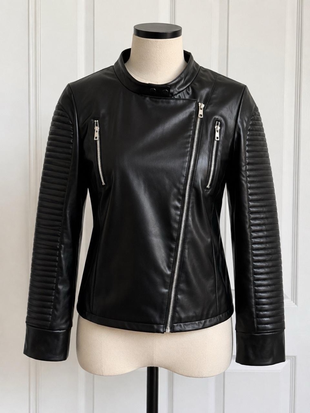Women's Black Quilted Sleeve Leather Jacket